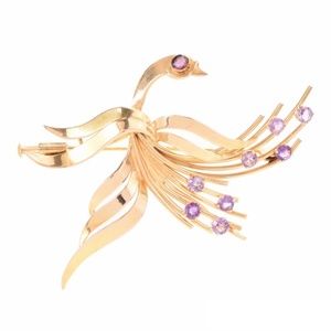 Antique 2.50ct Tanzanite 14K Yelllow Gold Swan Pin